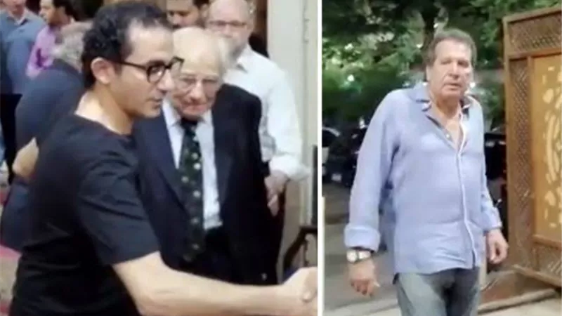 احمد حلمى والمنتج محمد مختار فى عزاء زوجة الفنان رشوان توفيق .. صور