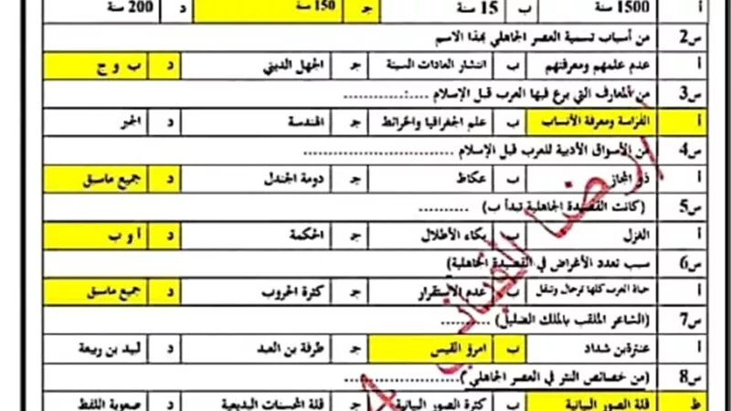 505 اسئلة بنظام التابلت في اللغة العربية للصف الاول الثانوي