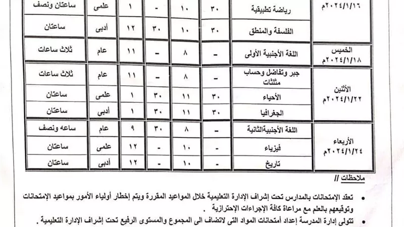 لأولى وثانية ثانوي.. جدول امتحانات الفصل الدراسي الأول بالمنيا
