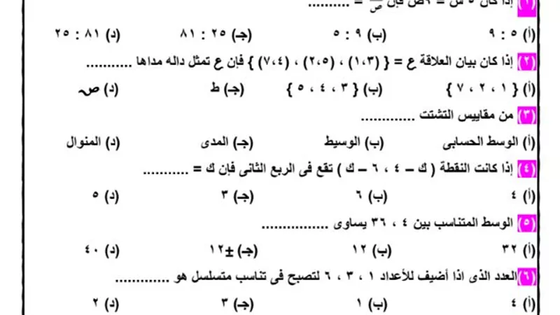 120 سؤال اختياري في الجبر لـ3 إعدادي الفصل الدراسي الأول