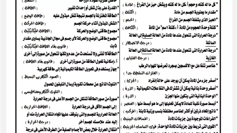 أهم المصطلحات والتعريفات في العلوم للصف الأول الاعدادي