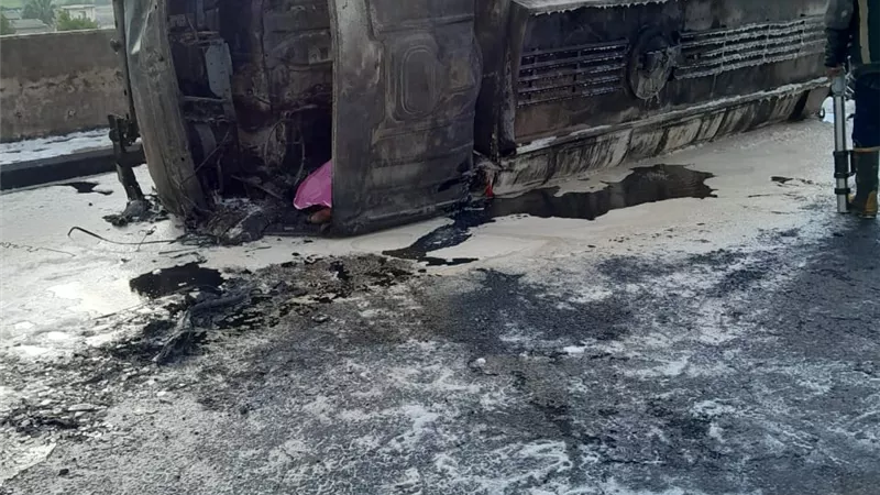 مصرع شخصين وإصابة آخر في حريق سيارة مواد بترولية بالدقهلية..صور