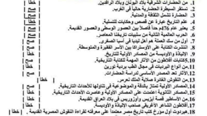 بالإجابات..أفضل مراجعة تاريخ لأولى ثانوي الفصل الدراسي الأول