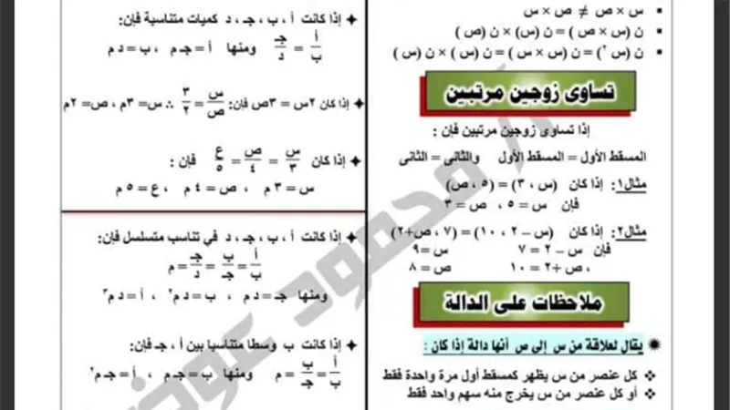 ملخص قوانين الجبر وحل أهم المسائل للشهادة الإعدادية