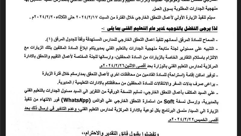 تقييم جديد لمدارس التعليم الفني