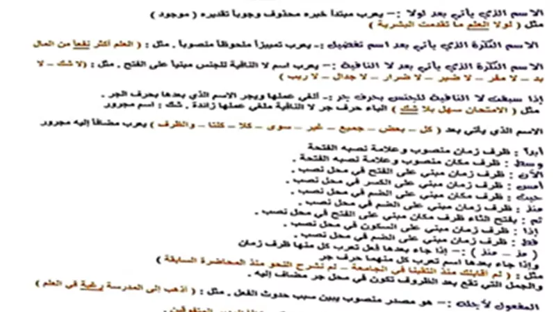 ملخص النحو فى 19 ورقة فقط للثانوية العامة 2024