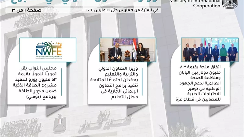 تمويل مشروع الطاقة الذكية.. حصاد التعاون الدولي في أسبوع
