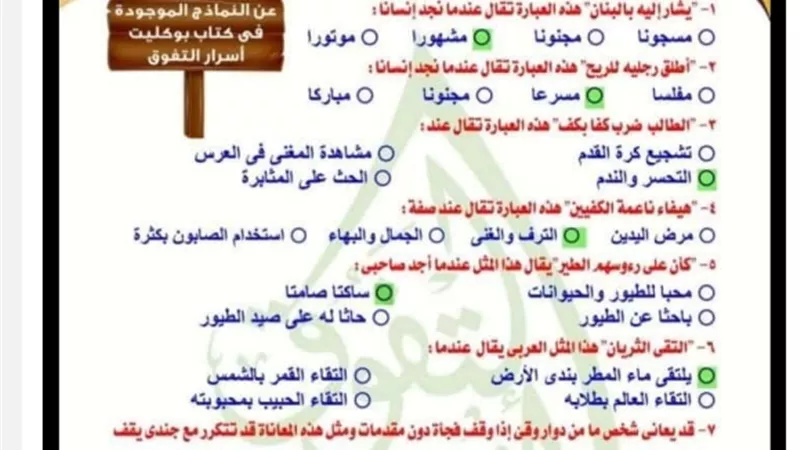 300 سؤال بنظام البابل شيت في اللغة العربية للثانوية العامة