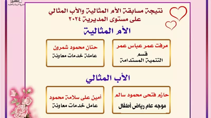 إعلان نتيجة مسابقة الأم المثالية على مستوى تعليم القاهرة 2024