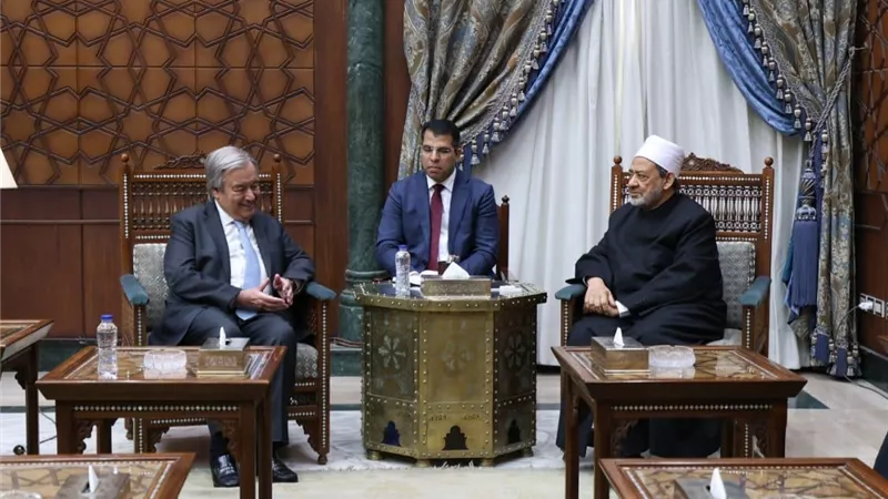 بالصور.. شيخ الأزهر يلتقي الأمين العام للأمم المتحدة ويناقشان مستجدات الأوضاع في غزة