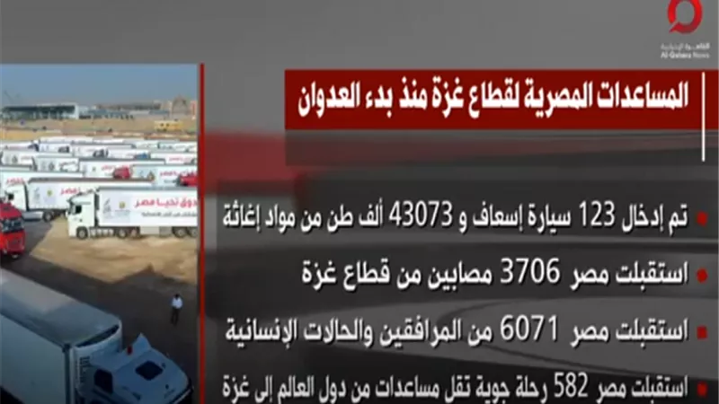 بالأرقام.. المساعدات المصرية لقطاع غزة منذ بدء العدوان .. فيديو