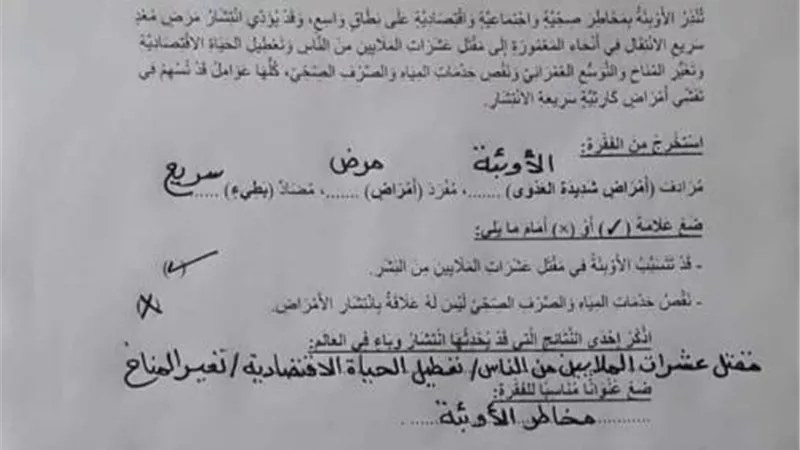 حل امتحانات الوزارة في اللغة العربية للصف الرابع الابتدائي