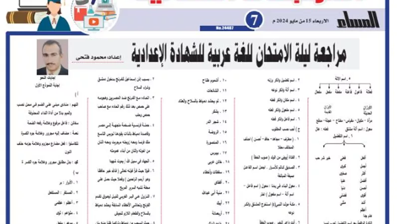 تدريبات في النحو والإعراب للشهادة الإعدادية 2024