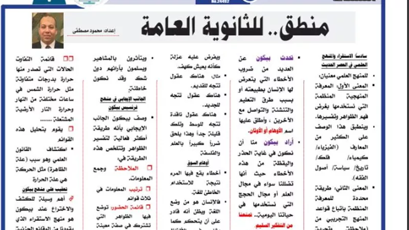 المراجعة النهائية في المنطق للثانوية العامة 2024