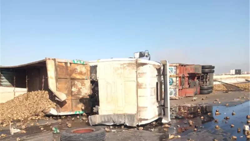 سقوط سيارة محملة باطنان من البنجر قبل كوبرى النوبارية