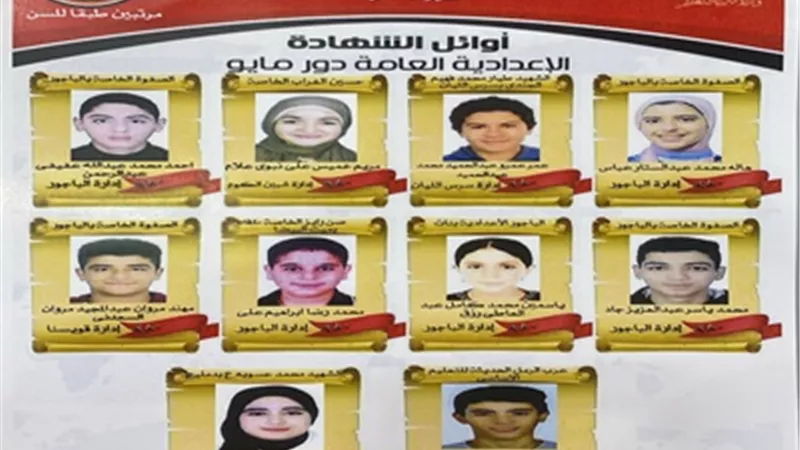 بالأسماء أوائل الشهادة الإعدادية بالمنوفية