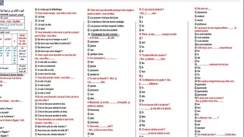 45 سؤالا في ضمائر اللغة الفرنسية لن يخرج عنهم الامتحان