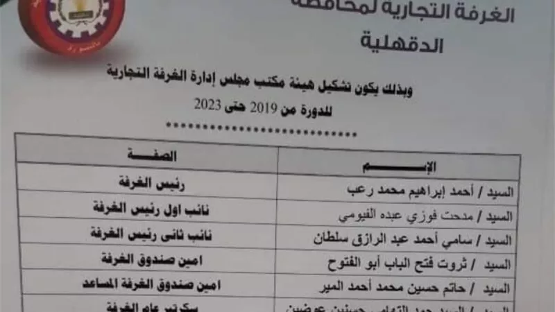 بالأسماء ..تشكيل مكتب الغرفة التجارية بالدقهلية
