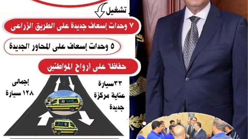 تشغيل 7 وحدات إسعاف جديدة بالطريق الزراعى 