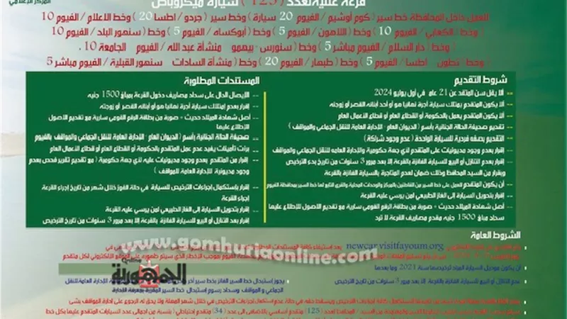 فتح باب الترخيص ل155 سيارة ميكروباص و مينى باص بالفيوم