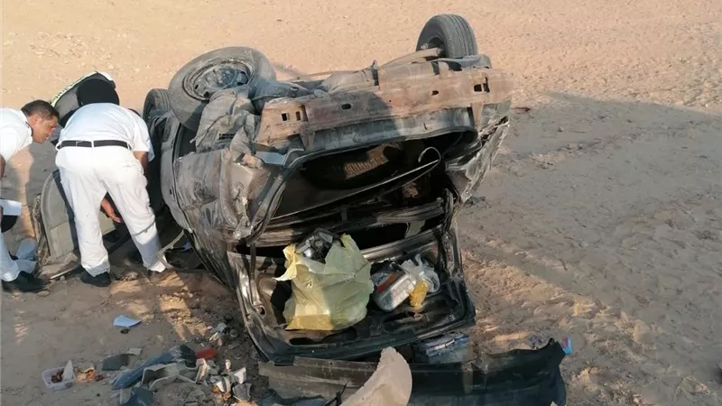 اصابة ضابط شرطة ومصرع زوجتة في انقلاب سيارة بسمالوط