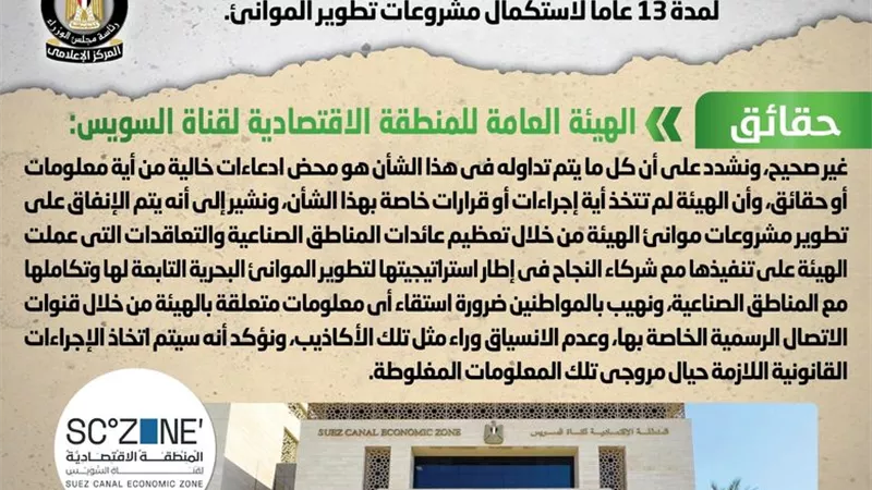 الحكومة تنفى اعتزام الهيئة الاقتصادية لقناة السويس اقتراض 19مليار