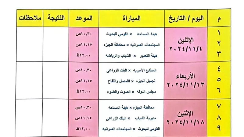 الجيزة تنظم بطولة دوري المصالح الحكومية