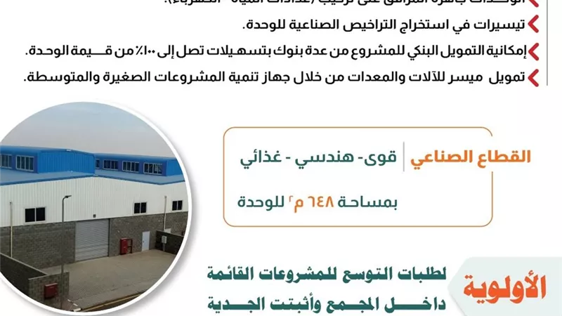 طرح عدد من الوحدات الصناعية كاملة التجهيزات في الفيوم