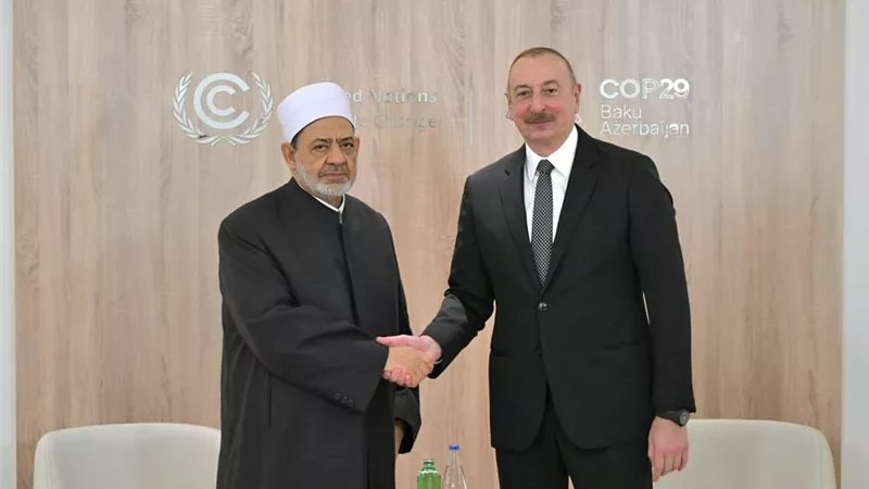 شيخ الأزهر يلتقي الرئيس الأذربيجاني فور وصول فضيلته العاصمة باكو