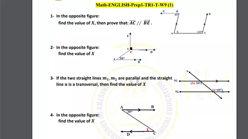 أسئلة تقييم الأسبوع التاسع في الرياضيات math الصف الأول الإعدادي