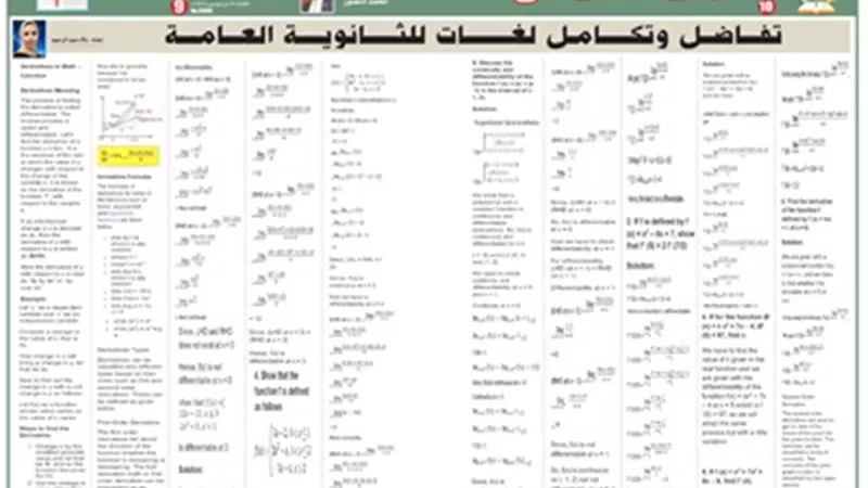 مراجعة شاملة في التفاضل والتكامل لغات للثانوية العامة 2025