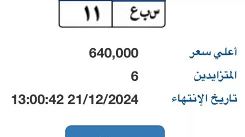 مزاد على لوحة سيارة وصل سعرها 640 ألف جنيه