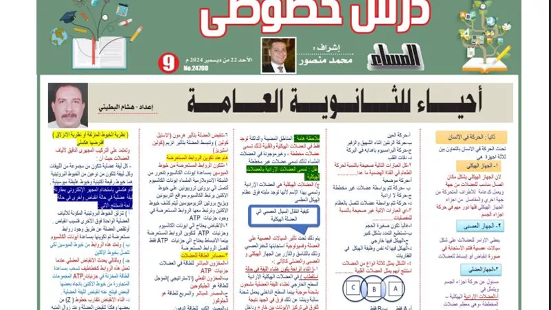 أبرز 30 نقطة على نظرية الانزلاق وحركة الانسان في الاحياء لـ الثانوية العامة 2025