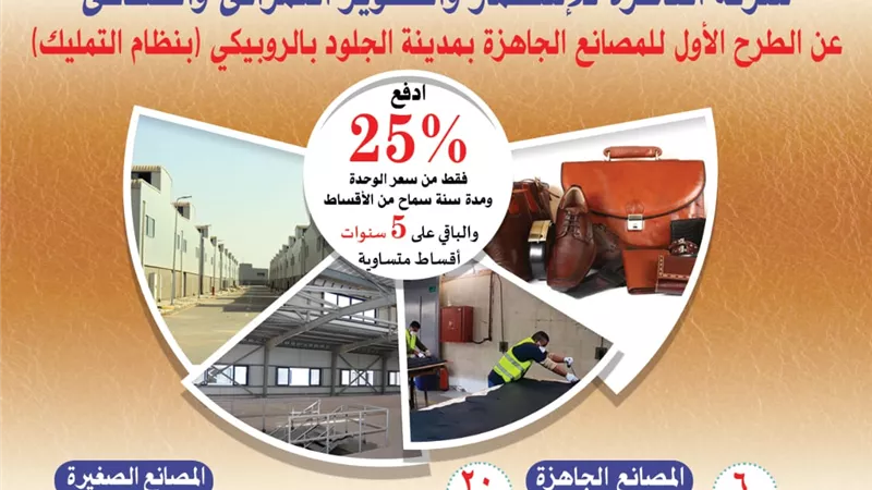 بمقدم 25%.. تفاصيل طرح 43 مصنعا في مدينة الجلود بالروبيكي