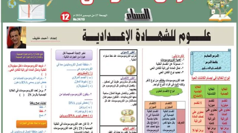 الخلاصة في العلوم للشهادة الإعدادية 2025