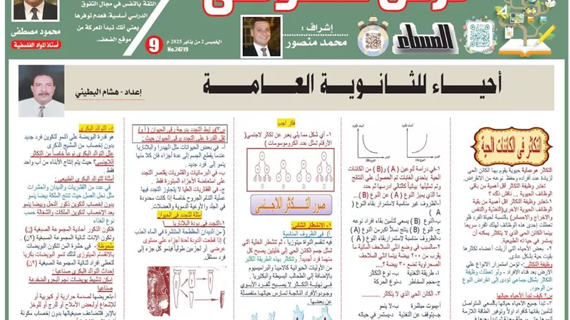 أبرز 40 نقطة على درس التكاثر في الكائنات الحية في الاحياء لـ الثانوية العامة 2025