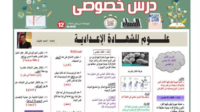 مراجعة علي التكاثر الجنسي واللاجنسي للشهادة الاعدادية 2025