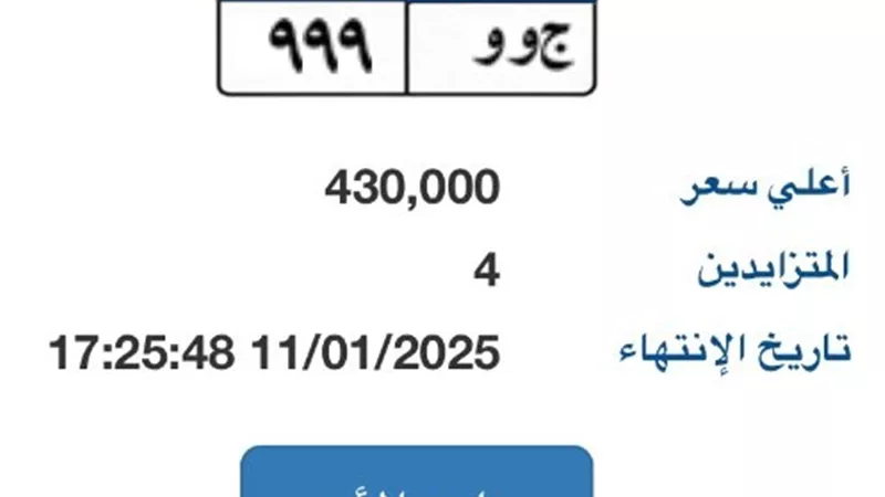 لوحة سيارة مميزة يصل سعرها لـ 430 ألف جنيه