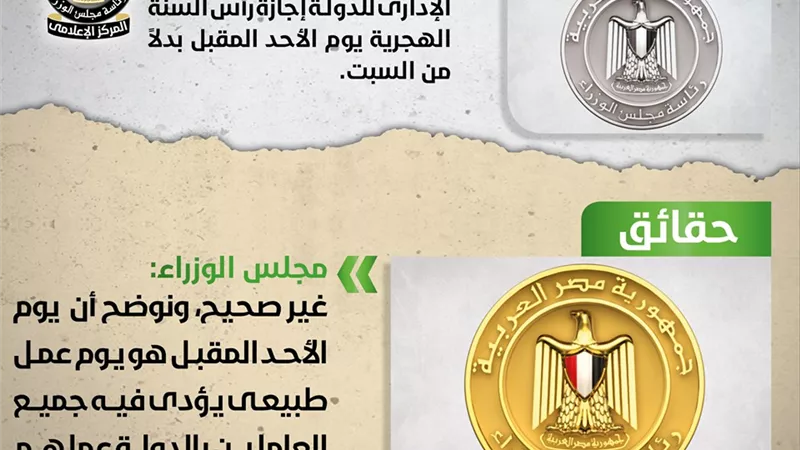 الوزراء ينفى منح إجازة رأس السنة الهجرية يوم الأحد بدلاً من السبت