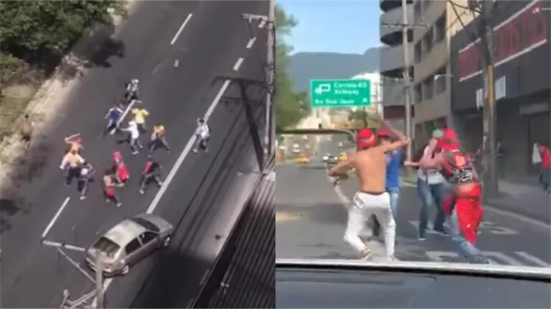 مشهد مروع.. جماهير كروية تتشاجر بالسيوف وسط المدينة .. فيديو