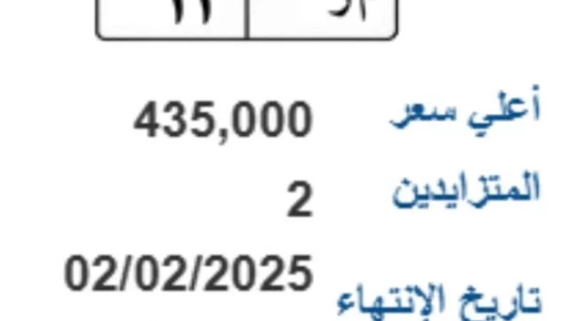 لوحة سيارة مميزة تصل لـ 435 ألف جنيه