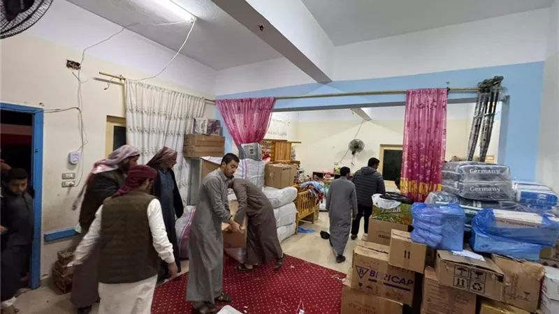 قافلة إغاثة انسانيه لدعم أهالي قطاع غزه بمركز الحمام بمطروح