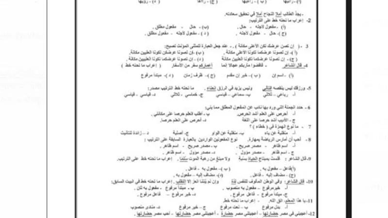 نموذج استرشادي في اللغة العربية لامتحانات الثانوية العامة