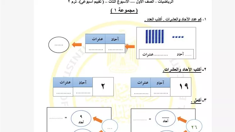 لطلاب الصف الأول الابتدائي.. أسئلة تقييمات الأسبوع الثالث في الرياضيات