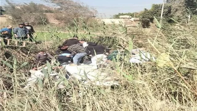 مصرع 2 وإصابة 9 إثر سقوط ميكروباص في ترعة بالبراجيل