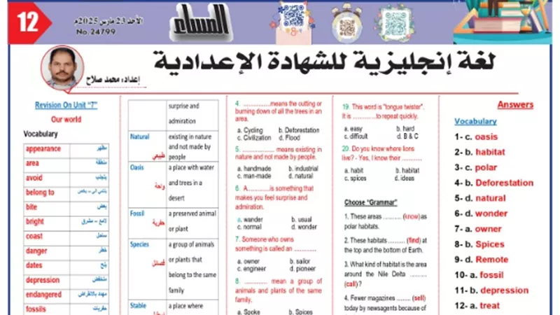 مراجعة هامة في اللغة الانجليزية للشهادة الإعدادية 2025