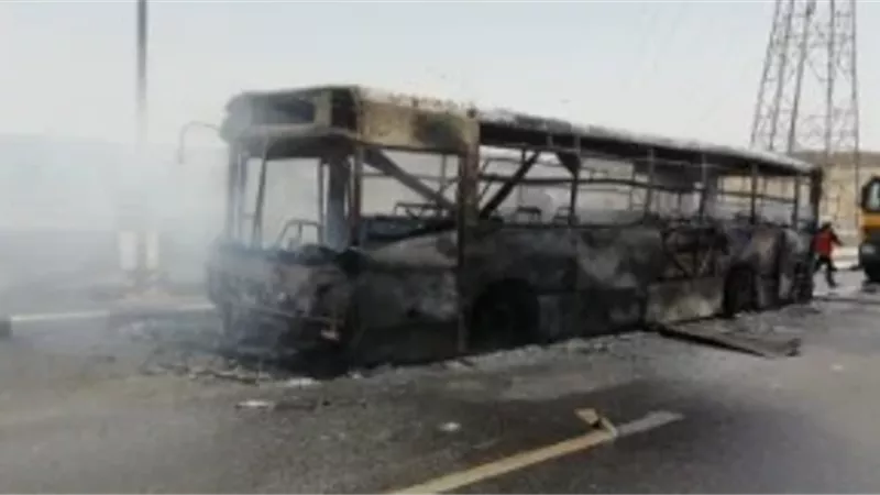 احتراق أتوبيس على الطريق الصحراوى الشرقى بسوهاج