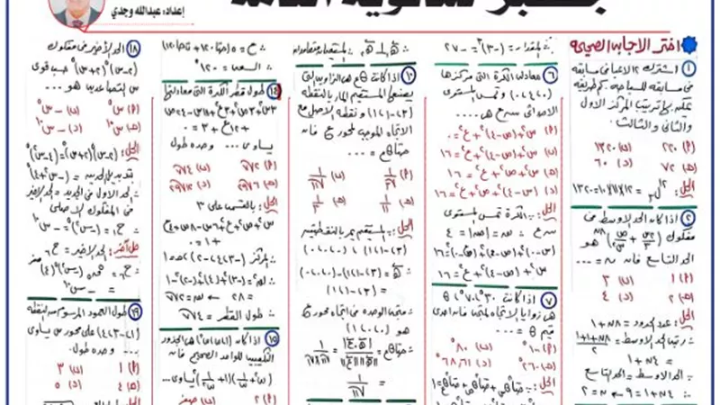 مراجعة في الجبر لطلاب الصف الثالث الثانوي لعام 2025