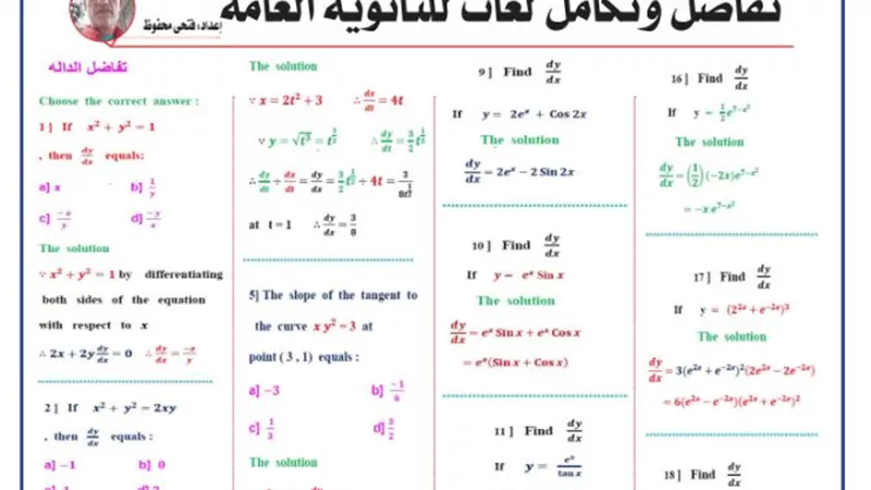 22 مسألة في التفاضل والتكامل لغات للثانوية العامة 2025