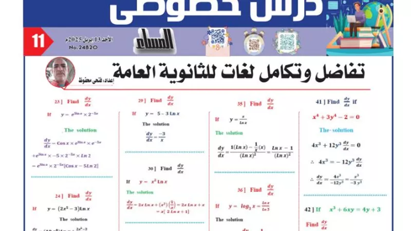 مراجعة علي التفاضل والتكامل لغات للثانوية العامة 2025